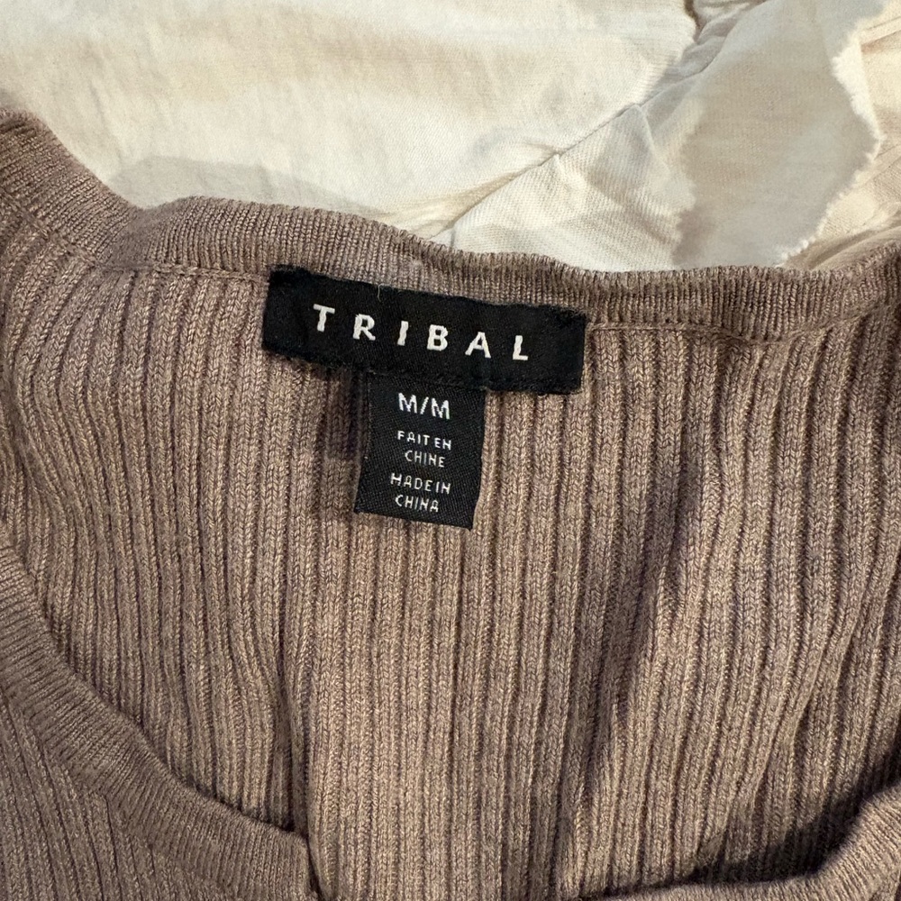 Tribal Women's V-Neck Sweater in Taupe